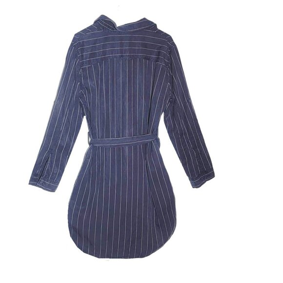 🤩Womens Roll-Sleeve Shirt Dress S Velvet Heart Stripe Gray White button front🤩 - Picture 3 of 9